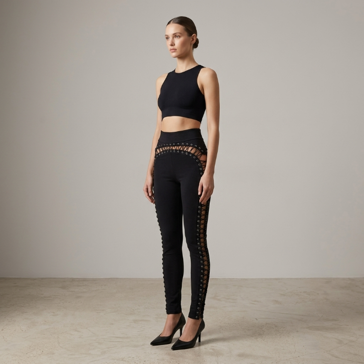 Cutout Lace Up Leggings in Black