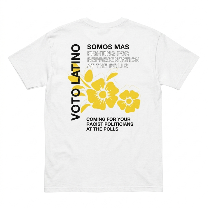 Title Voto Latino "Somos Mas" Floral Back Graphic T-Shirt White)