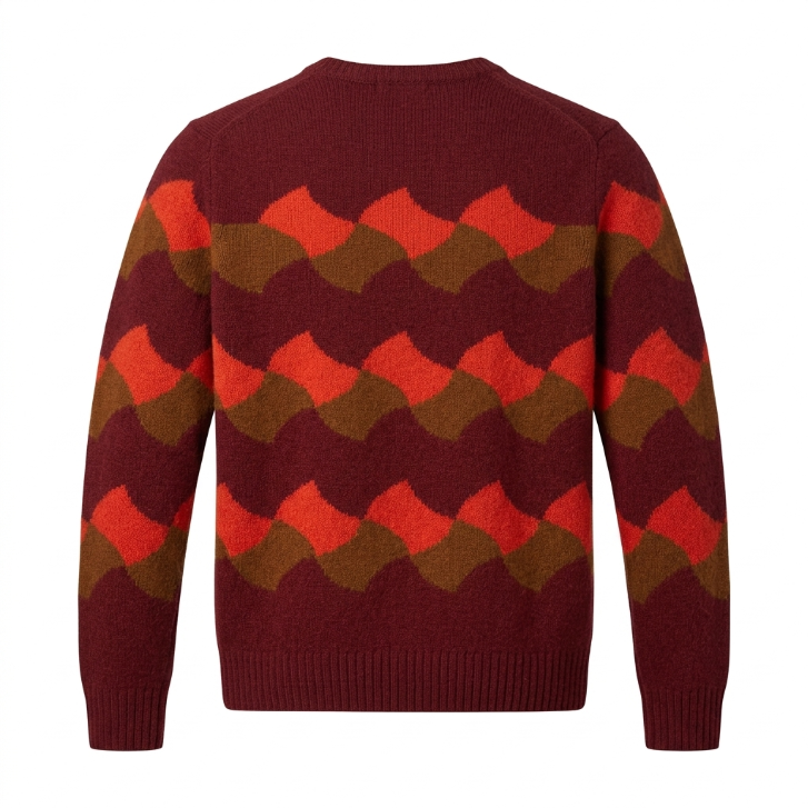 Drumohr Men's 100% Super Wool Chevron Knit Crewneck Sweater - Burgundy / Red (Size 52)