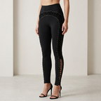 Cutout Lace Up Leggings in Black