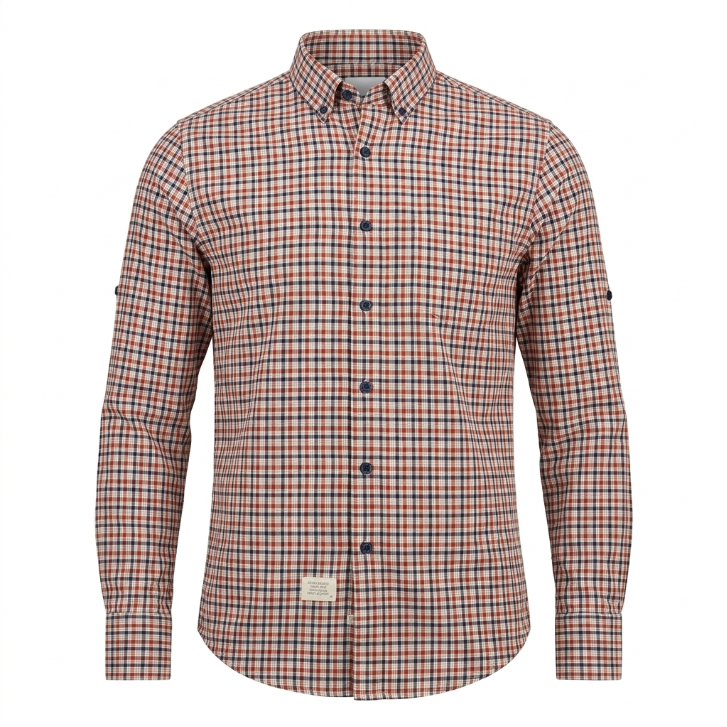 Five Four Orange & Navy Check Button-Down Long Sleeve Shirt - Orange / Navy / Size Large