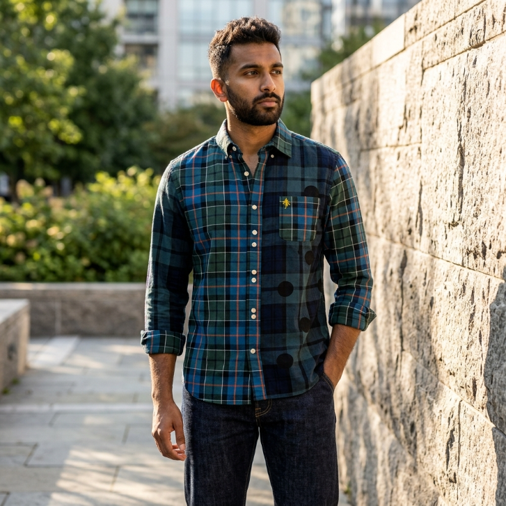 Five Four x Mark McNairy Blackwatch Plaid Orange Stripe Shirt