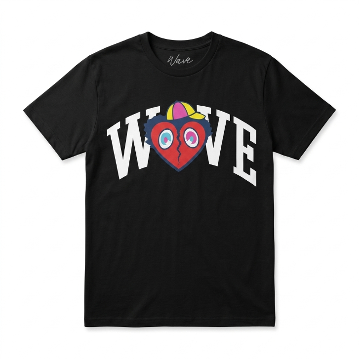 Wave Club Broken Heart Graphic T-Shirt Black