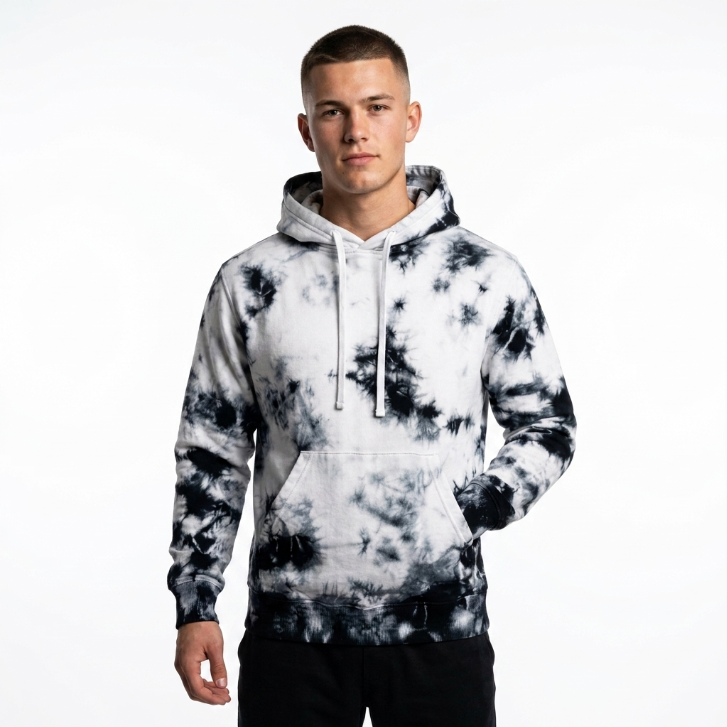 Xcarla Tie-Dye Pullover Hoodie - Black & White