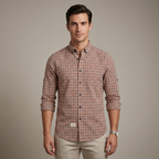 Five Four Orange & Navy Check Button-Down Long Sleeve Shirt - Orange / Navy / Size Large