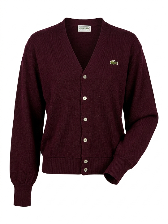 Vintage Izod Lacoste Burgundy Orlon Acrylic Button Sweater