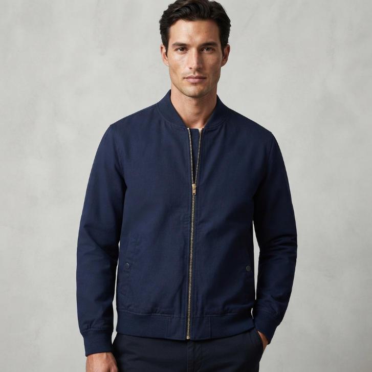 Five Four Navy Blue Zip-Up Bomber Jacket