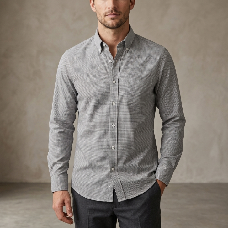 Five Four Micro Grid Check Long Sleeve Shirt - Black / White / Size Large