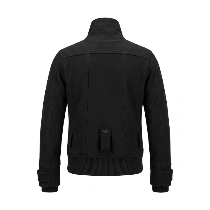 Five Four  Black Wool Blend Ribbed Trim Peacoat Jacket
