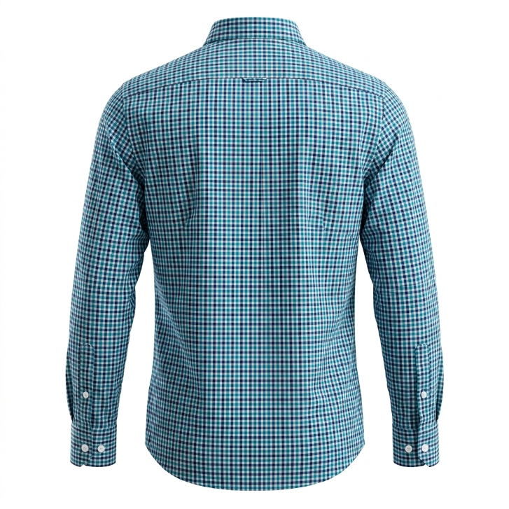 Five Four Turquoise Blue Gingham Check Long Sleeve Shirt - Blue / White / Size Large