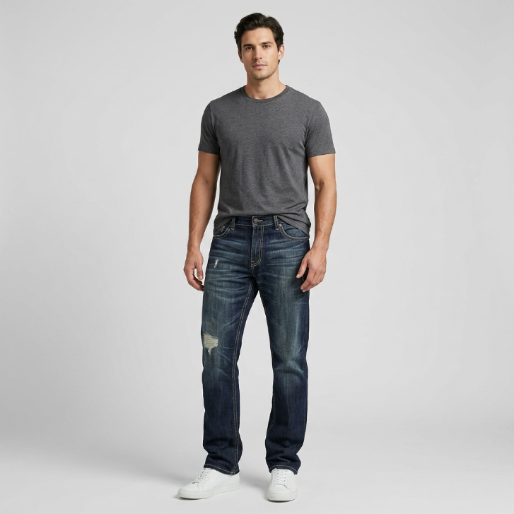 Five Four Distressed Faded Medium Wash Straight Leg Jeans