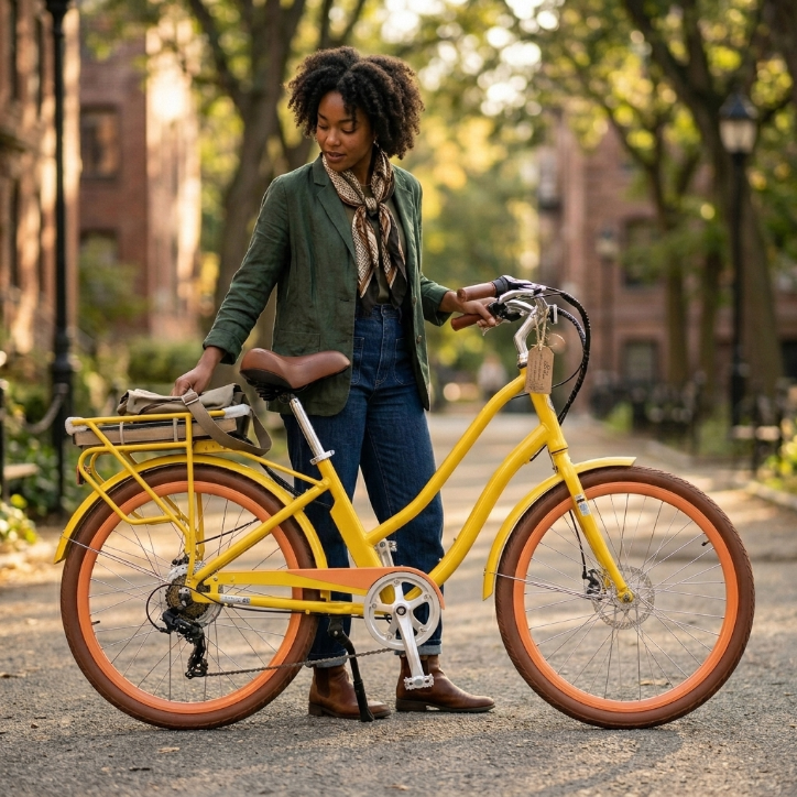 sixthreezero EVRYjourney Electric Step-Through Bike - Yellow with Orange Rims