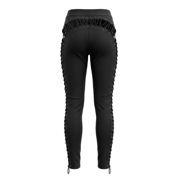 Cutout Lace Up Leggings in Black