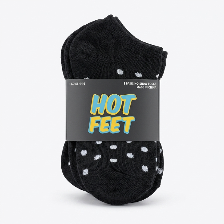HOT FEET 8 Pack No Show Socks for Women, Thin Low Cut Ankle Socks - Size 4-10 (Black/White)