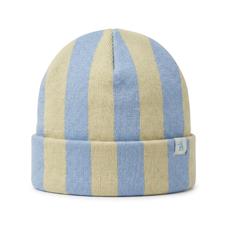 SkateMoss Striped Knit Beanie – Blue & Pale Yellow