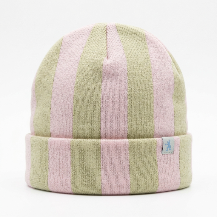 SkateMoss Striped Knit Beanie – Pink & Sage