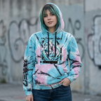 Hatsune Miku Screen Print Hoodie, Pink Turquoise Wash