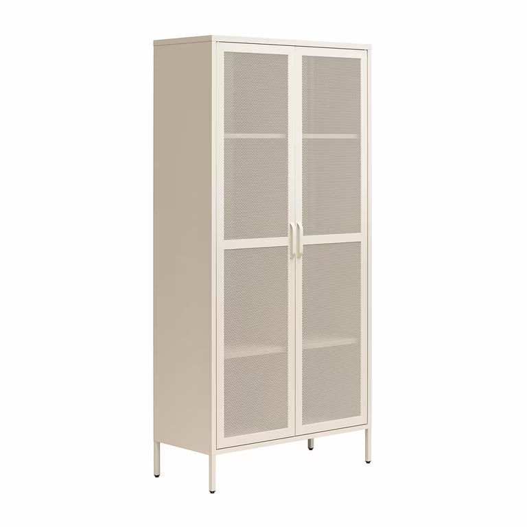Novogratz Channing Tall 2-Door Storage Cabinet-Mesh Metal Locker, Parchment
