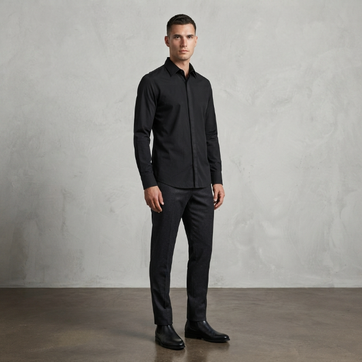 Five Four Black Long Sleeve Button-Up Shirt