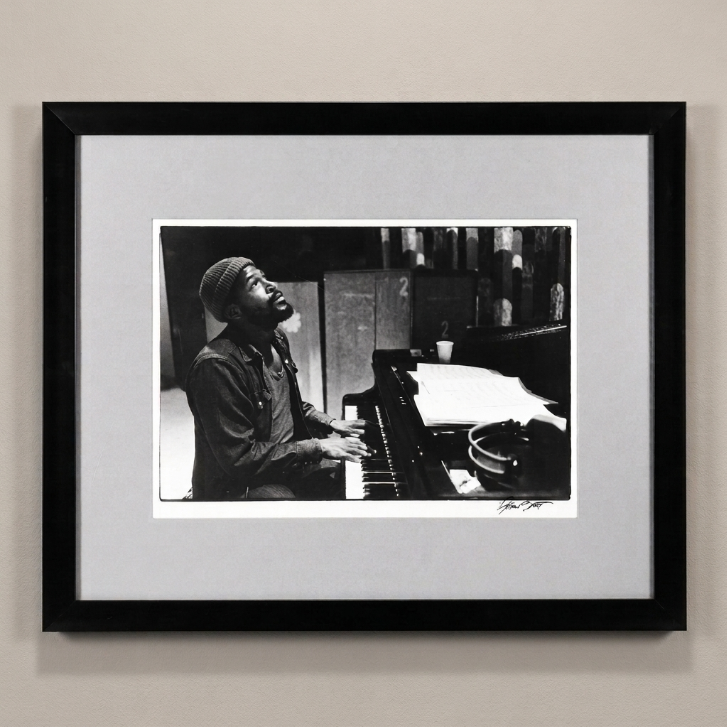 Marvin Gaye at "Let's Get It On" Session (1973) — Jim Britt — Framed Print
