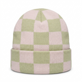 SkateMoss Pastel Checkerboard Knit Beanie – Pink & Green
