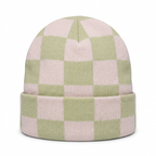 SkateMoss Pastel Checkerboard Knit Beanie – Pink & Green