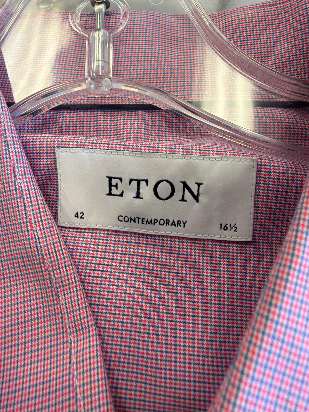 Eton Contemporary Fit Men's Dress Shirt - Red & Blue Micro Check