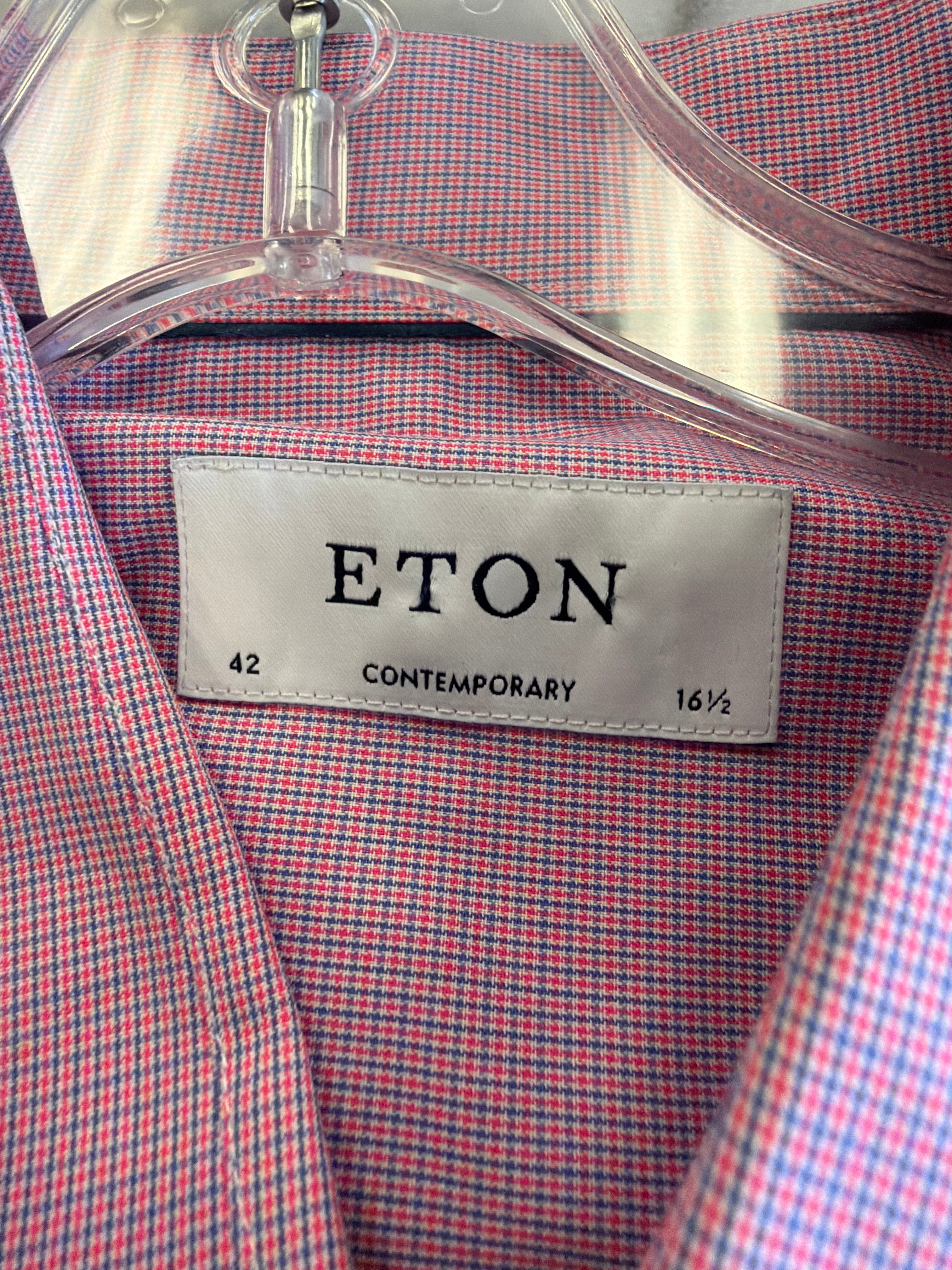 Eton Contemporary Fit Men's Dress Shirt - Red & Blue Micro Check