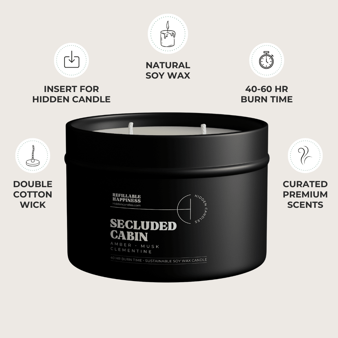 Secluded Cabin Candle 10.6 oz – Bergamot, Cedarwood & Smoked Amber - Hidden Candles