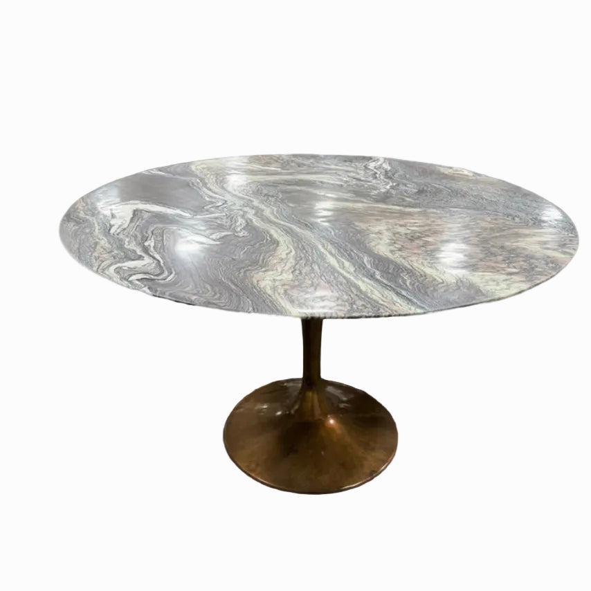 Organic Modernism 48“ Round Marble Dining Table w/ Brass Base - Showroom Floor Sample New