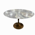 Organic Modernism 48“ Round Marble Dining Table w/ Brass Base - Showroom Floor Sample New