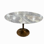 Organic Modernism 48“ Round Marble Dining Table w/ Brass Base - Showroom Floor Sample New