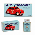 Vintage Kanto Toys Mechanical Whee-Whoo Fire Department Wind-Up Fire Chief Car No. 7601