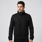 Five Four  Black Wool Blend Ribbed Trim Peacoat Jacket