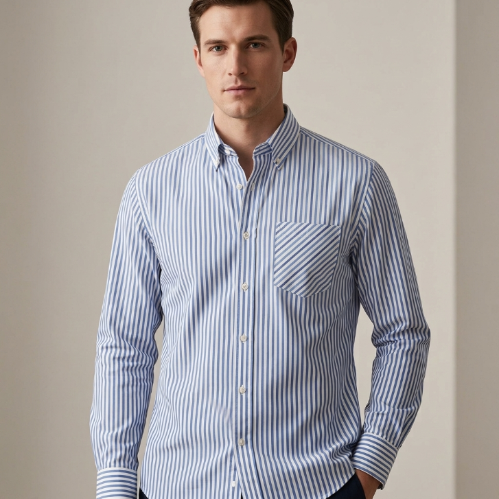 Five Four Vertical Striped Long Sleeve Button Down Shirt - Blue / Large