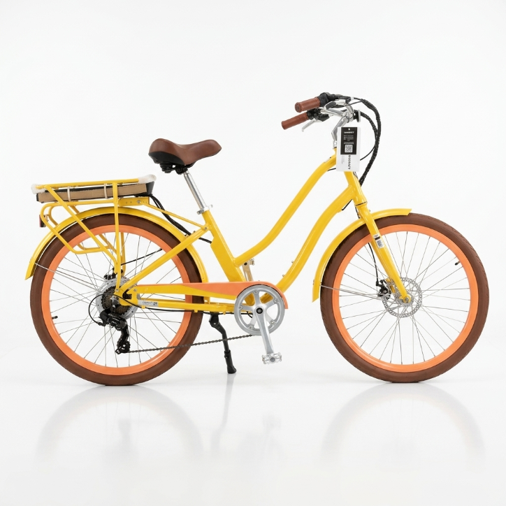 sixthreezero EVRYjourney Electric Step-Through Bike - Yellow with Orange Rims