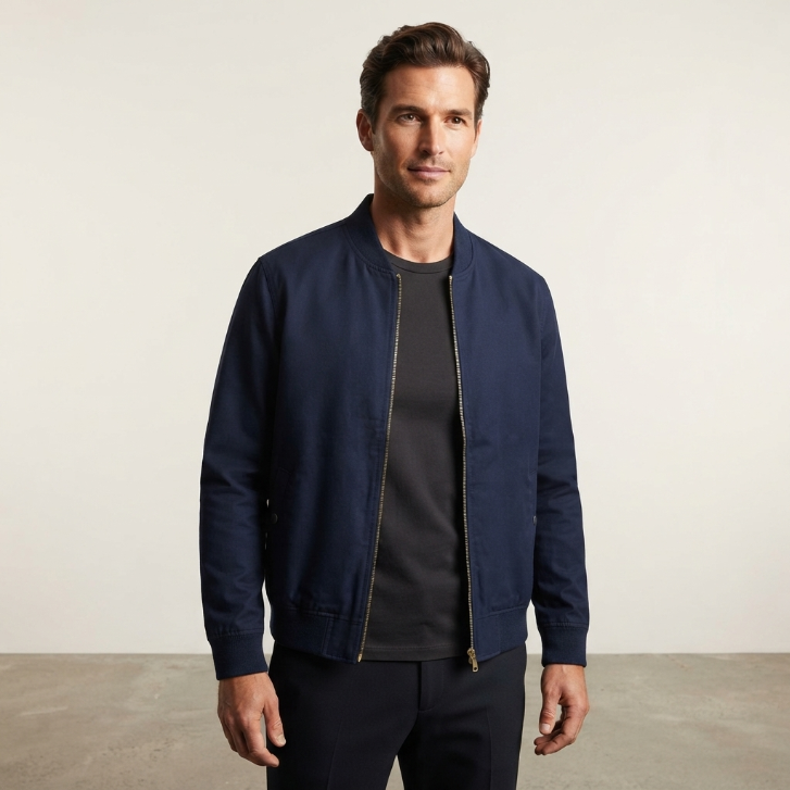 Five Four Navy Blue Zip-Up Bomber Jacket