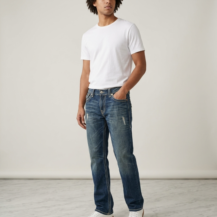 Five Four Distressed Faded Medium Wash Straight Leg Jeans