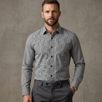 Five Four Micro Grid Check Long Sleeve Shirt - Black / White / Size Large