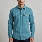 Five Four Turquoise Blue Gingham Check Long Sleeve Shirt - Blue / White / Size Large