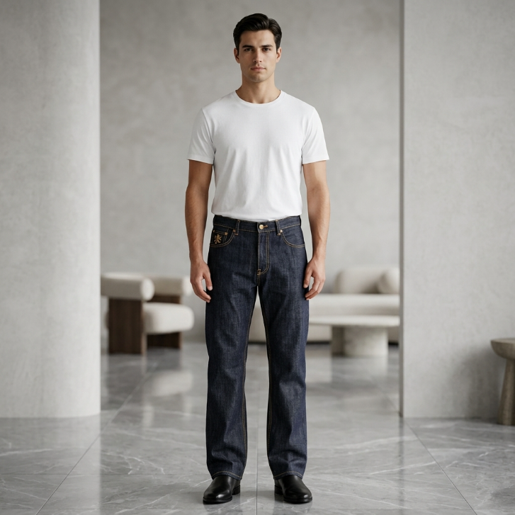 Five Four Dark Wash Contrast Stitch Straight Leg Jeans