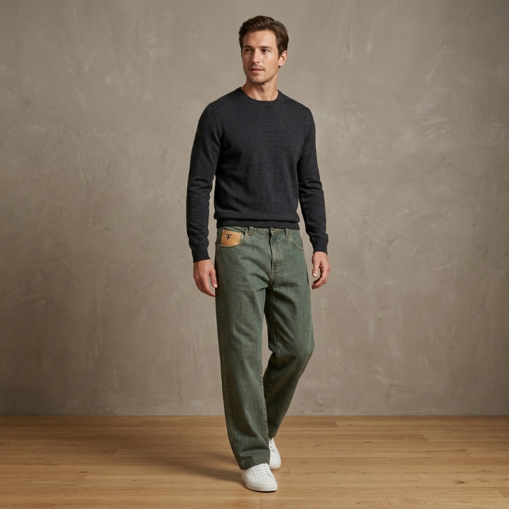 Five Four Jeans Olive Wide Straight Leg Denim