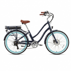 sixthreezero EVRYjourney Electric Step-Through Bike - Navy with Teal Rims
