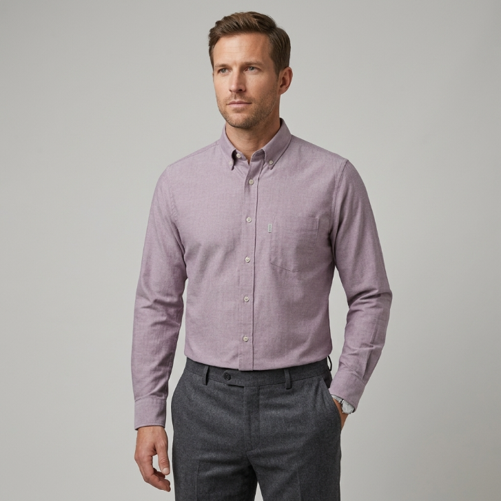 Five Four Dusty Mauve Oxford Long Sleeve Shirt - Mauve / Pink / Size Large