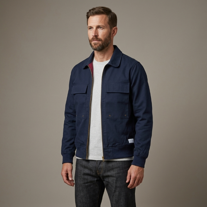 Five Four Navy Blue Full Zip Work Jacket