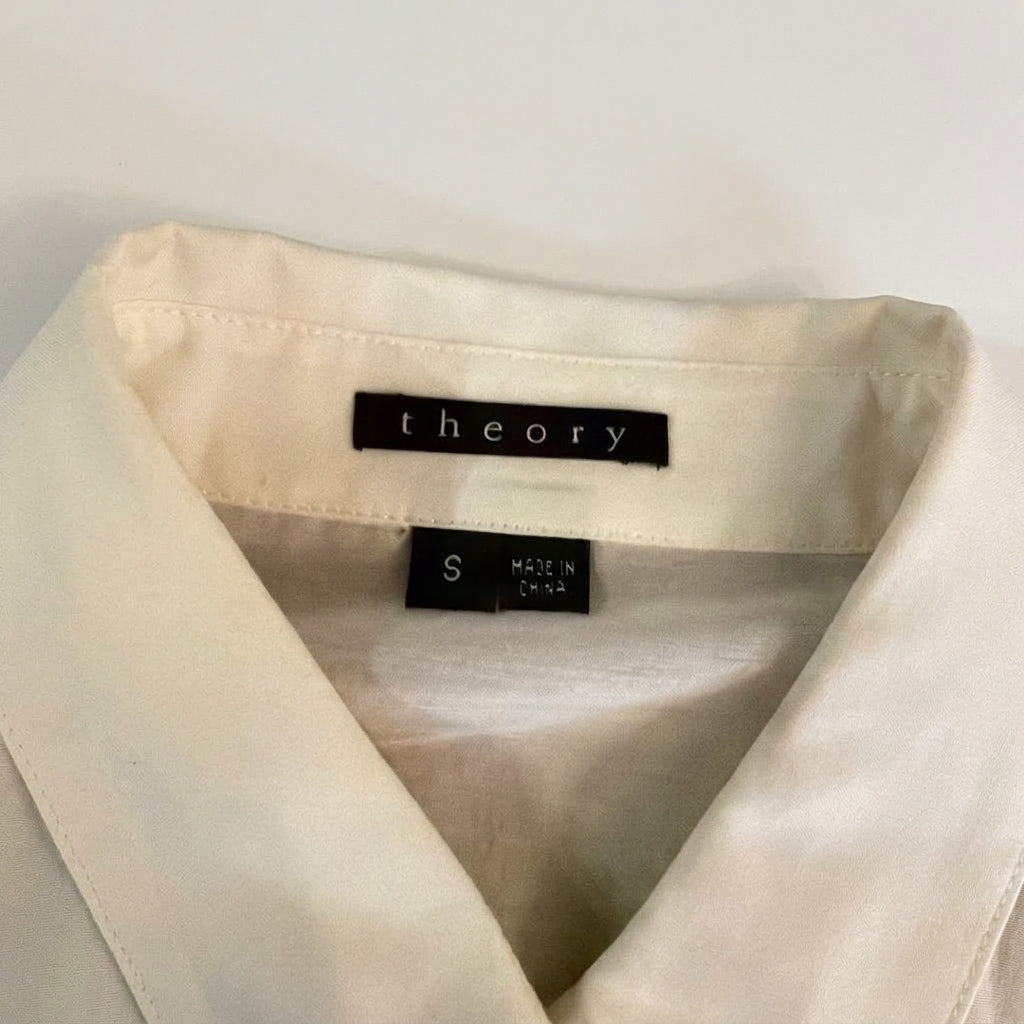 Theory White Sheer Pin-Tuck Pleated Long Sleeve Shirt Size S