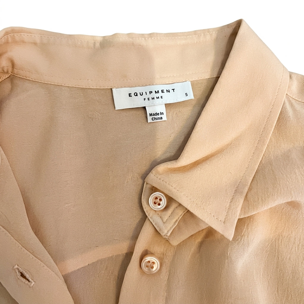 Equipment Femme Sheer Beige Silk Button Down Blouse Size S