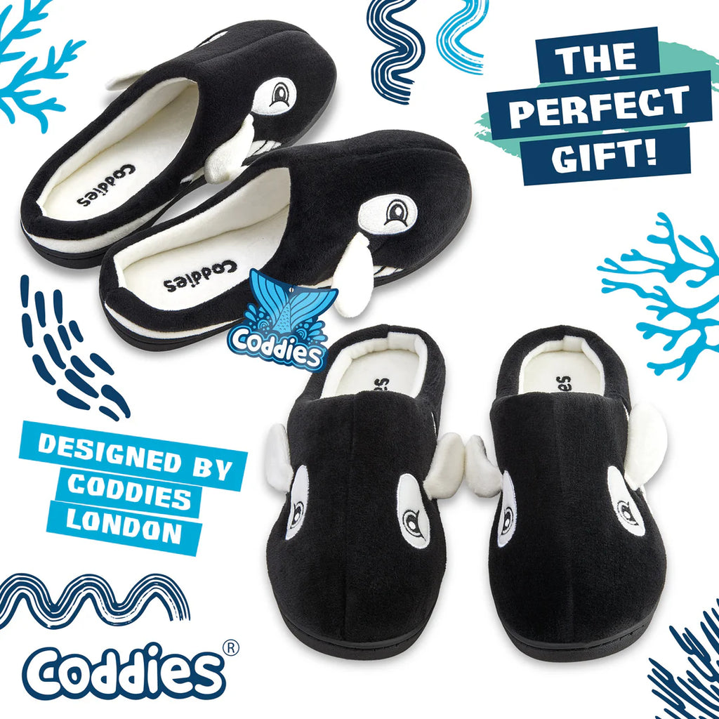 Coddies Orca Slippers - Plush Killer Whale House Shoes
