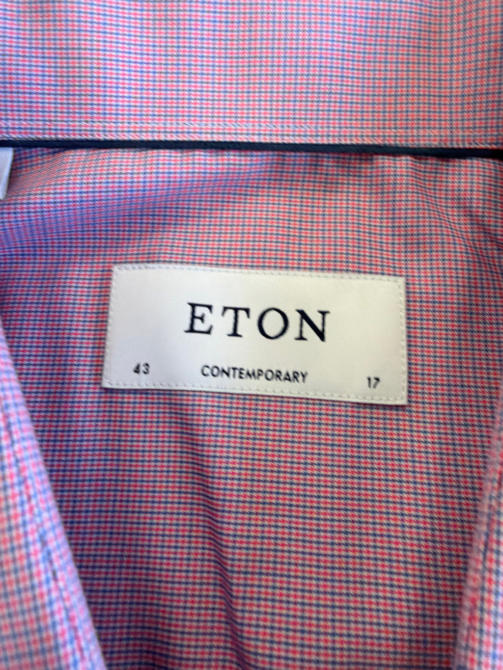 Eton Contemporary Fit Men's Dress Shirt - Red & Blue Micro Check - Size 43 / 17