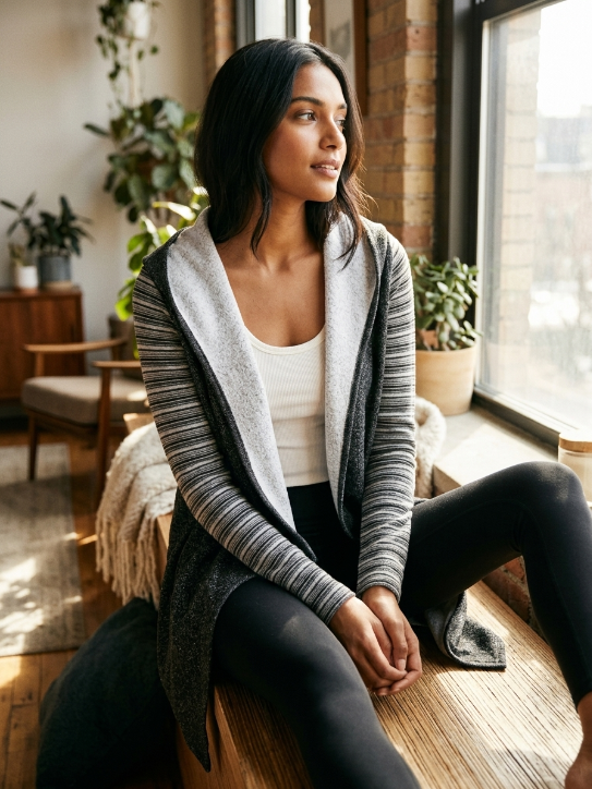 Morita Draped Grey Fleece Hooded Cardigan